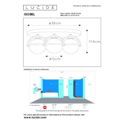 Lucide ISOBEL stropní svítidlo Ø38 cm 3xG9 IP44 černé