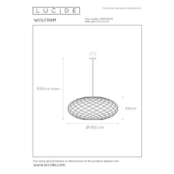 Lucide WOLFRAM - Závěsné světlo - Ø 100 cm - 3xE27 - Černá