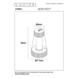 Lucide LORALI - Nabíjecí Stolní lampa Vnitřní/Venkovní - Baterie/baterie - Ø 7,7 cm - Rozm. - IP44 - Černá