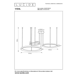 Lucide VIDAL - Závěsné svítidlo - Ø 78 cm - LED Rozm. - 1x120W 2700K - Černá