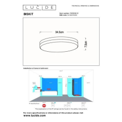 Lucide BISKIT - Zapuštěné stropní svítidlo Koupelna - Ø 34,5 cm - LED - 1x24W 2700K - IP44 - Senzor pohybu & Den/Noc - Bí