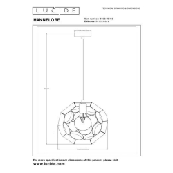 Lucide HANNELORE - Závěsné světlo - Ø 30 cm - 1xE27 - Matt Gold / Mosaz