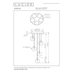 Lucide GISELA - Závěsné svítidlo - Ø 48 cm - LED Rozm. - 5x3,8W 2700K - Jantar