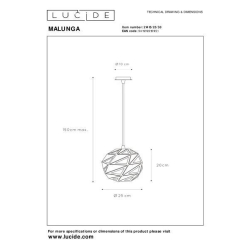 Lucide MALUNGA - závěsné svítidlo - Ø 25 cm - Černá 21415/25/30