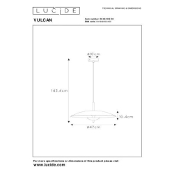 Lucide VULCAN - Závěsné svítidlo - Ø 47 cm - LED Rozm. - 1x9W 3000K - Černá