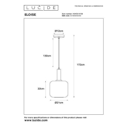 Lucide ELOISE - Závěsné světlo - Ø 21 cm - 1xE27 - Černá