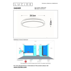 Lucide DASHER - stropní svítidlo Koupelna - Ø 29,3 cm - LED - 1x12W 2700K - IP44 - Senzor pohybu & Den/Noc - Če