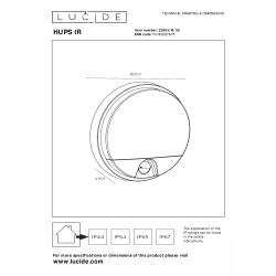 Lucide HUPS IR - Nástěnné světlo Vnitřní/Venkovní - LED - 1x10W 3000K - IP54 - Senzor pohybu & Den/Noc - Černá