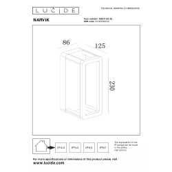 Lucide NARVIK - Nástěnné svítidlo vnitřní/venkovní - LED - 1x9,2W 3000K - IP65 - černé