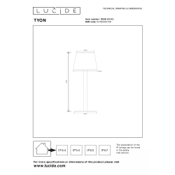 Lucide TYON - Nabíjecí stolní lampa Vnitřní/Venkovní - baterie - Ø 15 cm - LED stm. - IP65 - zlatá / Mosaz