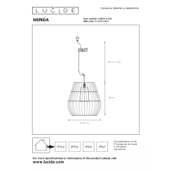 Lucide NERIDA - Závěsné svítidlo vnitřní/venkovní - Ø 35 cm - 1xE27 - IP44 - černé