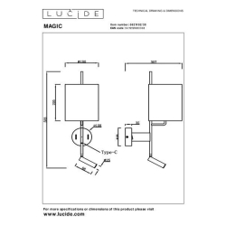 Lucide MAGIC - Wall light - 1xE27 - With USB charging point - černé