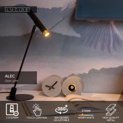 Lucide ALEC - Stolní lampa - LED stmívatelná - G9 - 1x3W 2700K - Včetně výměnných stínidel - Černá
