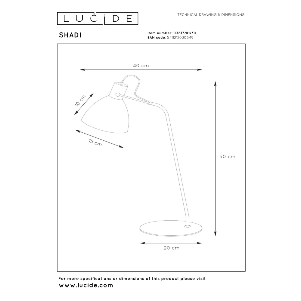 Lucide SHADI - stolní lampa - Ø 20 cm - Černá 03617/01/30