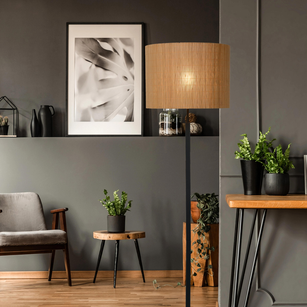 Lucide MAGIUS Stojací lampa Rattan - 1xE27/40W - černá/ratan