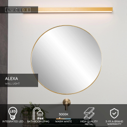Lucide ALEXA koupelnové nástěnné LED svítidlo 1x13W 3000K IP44 matná zlatá/mosazná