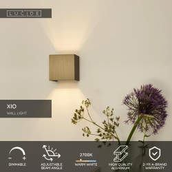 Lucide XIO nástěnné svítidlo hranaté G9/3.5W 350LM 2700K bronz
