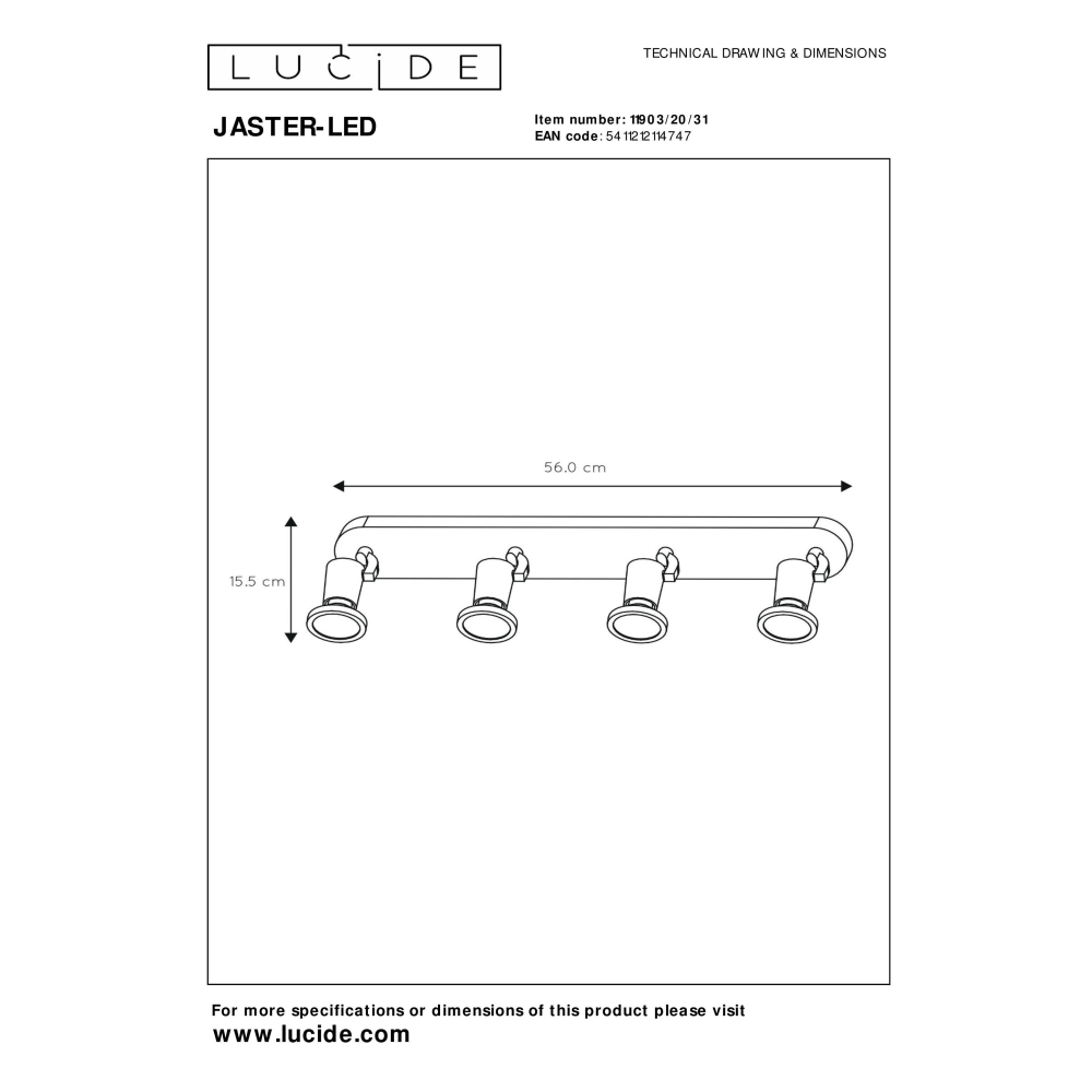 Lucide JASTER-LED - stropní svítidlo - LED - GU10 - 4x5W 2700K - Bílá 11903/20/31