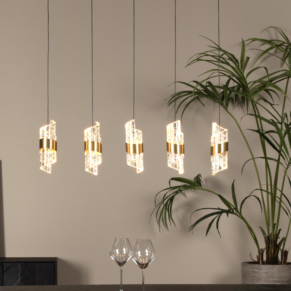 Lucide KLIGANDE - Závěsné svítidlo - LED stmívatelné - 5x7,8W 2700K - zlatá / Mosaz