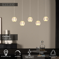 Lucide CINTRA - závěsné svítidlo - LED - 5x4,7W 2700K - Transparant