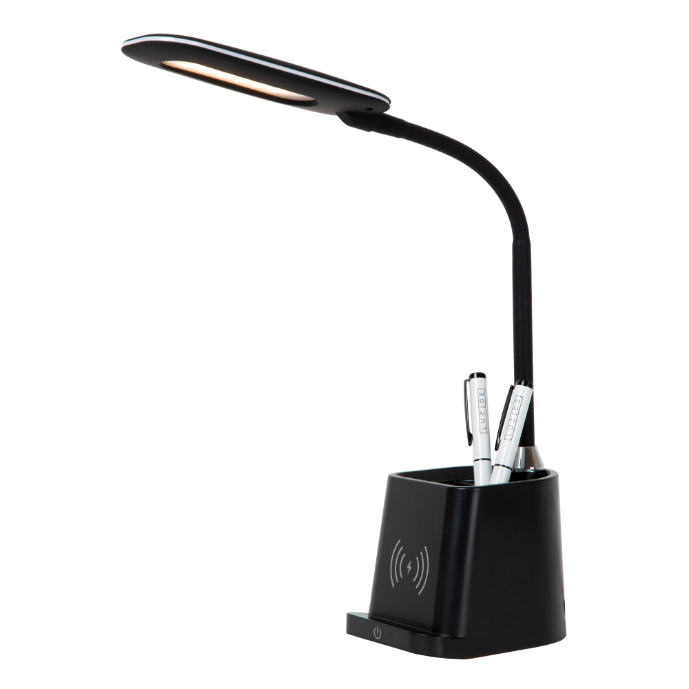 Lucide PENNY - Stolní lampa - LED stmívatelné - 1x4,7W 3000K - S bezdrátovou nabíječkou - Černá