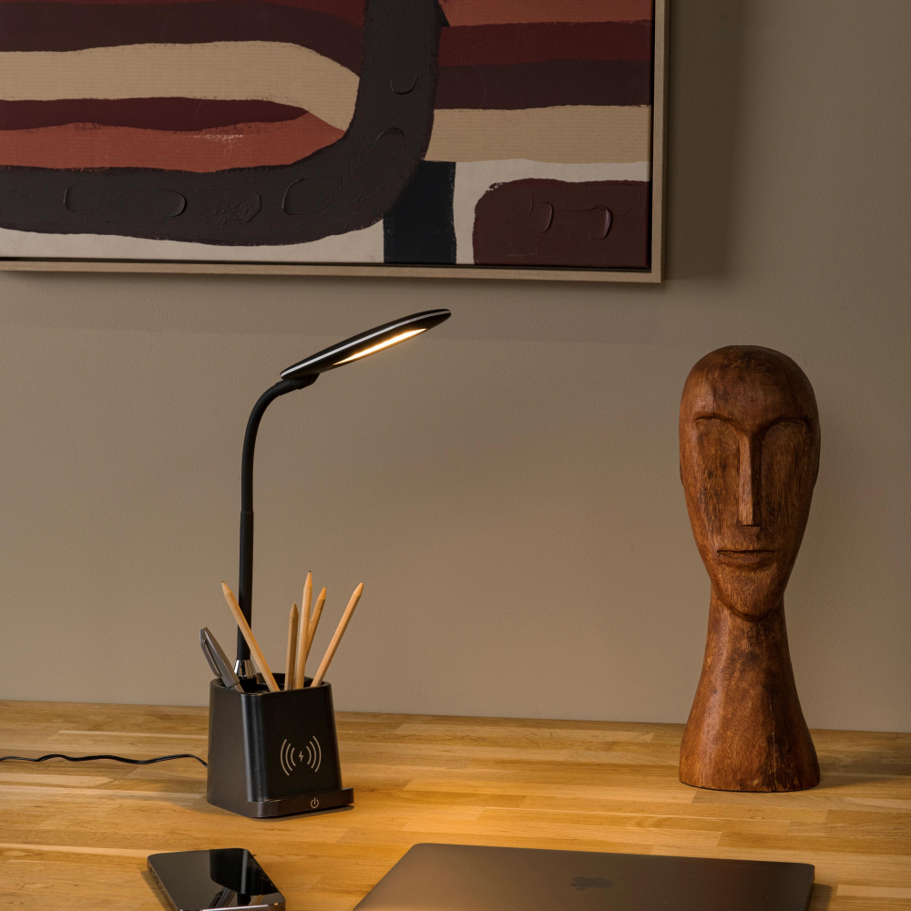 Lucide PENNY - Stolní lampa - LED stmívatelné - 1x4,7W 3000K - S bezdrátovou nabíječkou - Černá