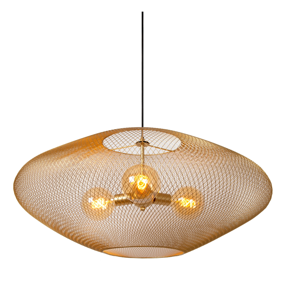 Lucide MESH - Závěsné světlo - Ø 85 cm - 3xE27 - zlatá / Mosaz