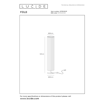 Lucide FOLD - Stojací lampa - Ø 20 cm - 2xE27 - Bílá