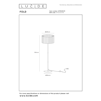 Lucide FOLD - Stojací lampa - Ø 45 cm - 1xE27 - Bílá