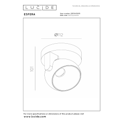 Lucide ESFERA - Nástěnné bodové svítidlo - Ø 11,2 cm - LED Rozm. - 1x11W 2700K - Šedá litina