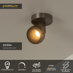 Lucide ESFERA - Nástěnné bodové svítidlo - Ø 11,2 cm - LED Rozm. - 1x11W 2700K - Šedá litina