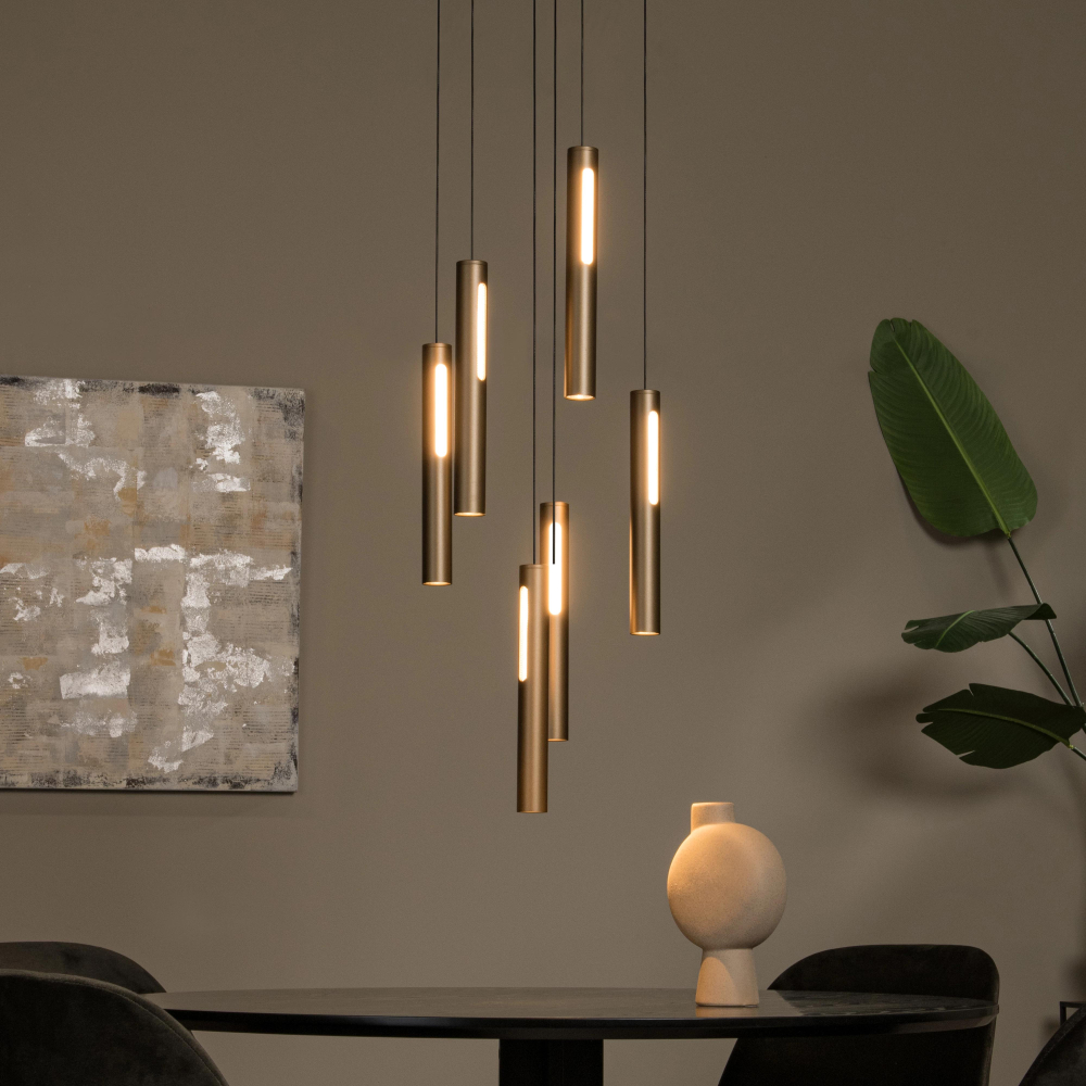 Lucide GRIFFITH - Závěsné svítidlo - Ø 38 cm - LED Rozm. - 6x7,6W 2700K/4000K - Bronz