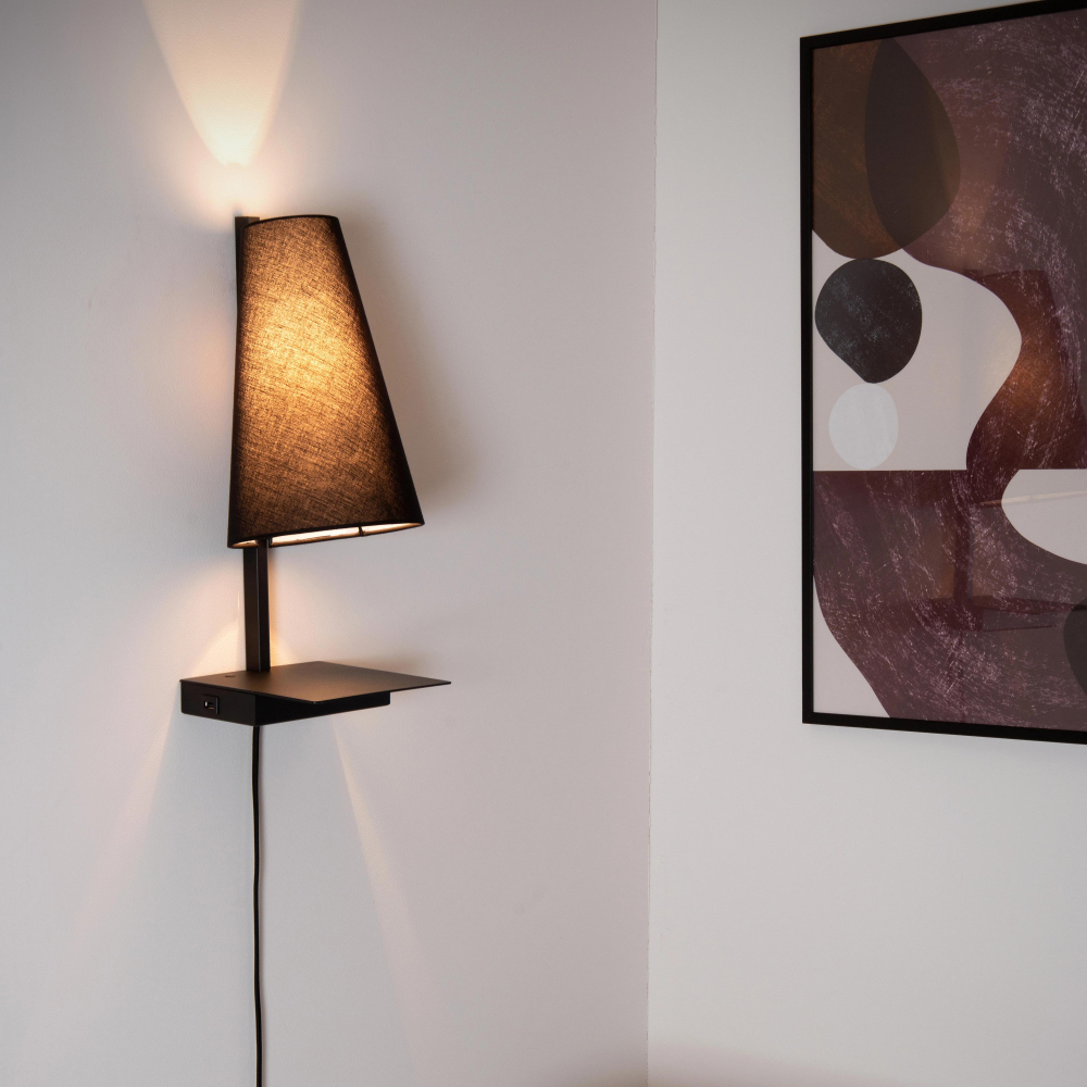Lucide GREGORY - Noční lampa / Nástěnné svítidlo - 1xE27 - S USB nabíjením - Černá
