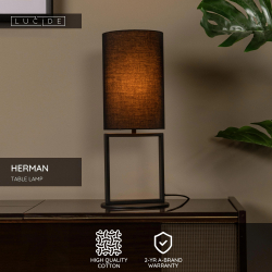 Lucide HERMAN - Stolní lampa - Ø 20 cm - 1xE27 - Černá