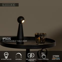 Lucide IPSOS - nabíjecí stolní lampa - baterie - LED stmívatelná - 1x3W 3000K/3200K - černé