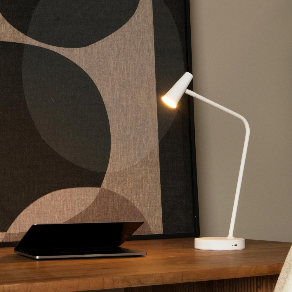 Lucide STIRLING - Dobíjecí stolní lampa - Baterie - LED stmívatelné - 1x3W 2700K - 3 kroky stmívání - Bílá