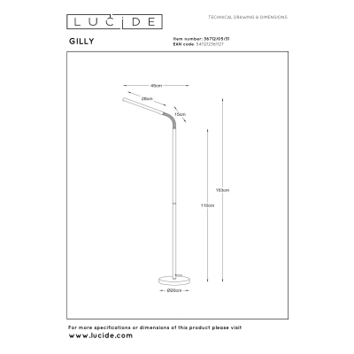 GILLY stojací lampa LED 5W H153 D20cm 2700K bílá