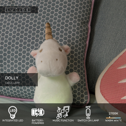 Lucide DOLLY - stolní lampa dětská - baterie - LED - 1x3W 2700K - S hudební funkcí - bílé