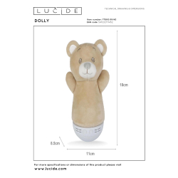Lucide DOLLY - stolní lampa dětská - baterie - LED - 1x3W 2700K - S hudební funkcí - hnědá
