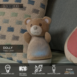 Lucide DOLLY - stolní lampa dětská - baterie - LED - 1x3W 2700K - S hudební funkcí - hnědá