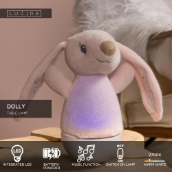 Lucide DOLLY - stolní lampa dětská - baterie - LED - 1x3W 2700K - S hudební funkcí - růžová