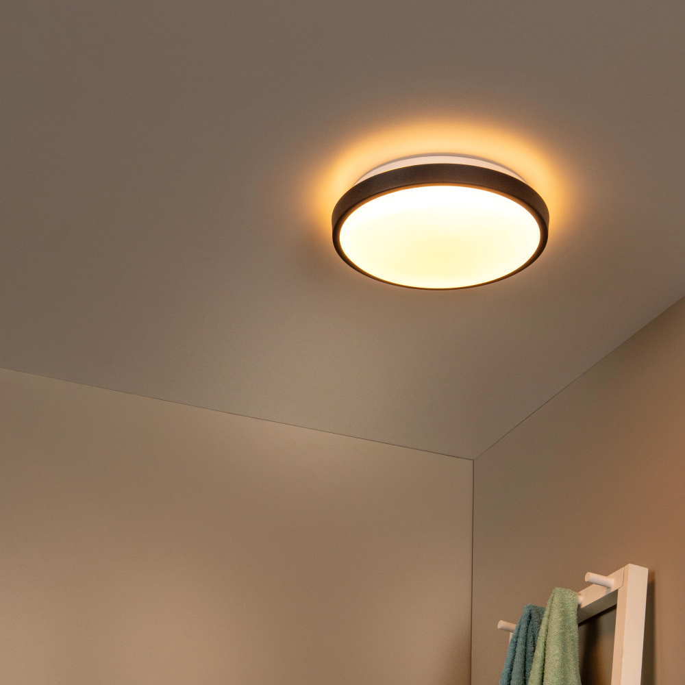 Lucide DASHER - LED stropní svítidlo Koupelna - Ø 29,3 cm - 1x12W - IP44 - Senzor pohybu - Černé