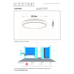 Lucide DASHER – stropní svítidlo do Koupelny – Ø 29,3 cm – LED – 1x12W 2700K – IP44 – se senzorem – Bílý