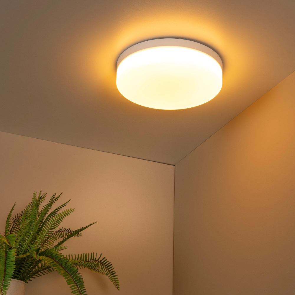 Lucide BISKIT - stropní svítidlo Koupelna - Ø 34,5 cm - LED - 1x24W 2700K - IP44 - Senzor pohybu & Den/Noc - Bí