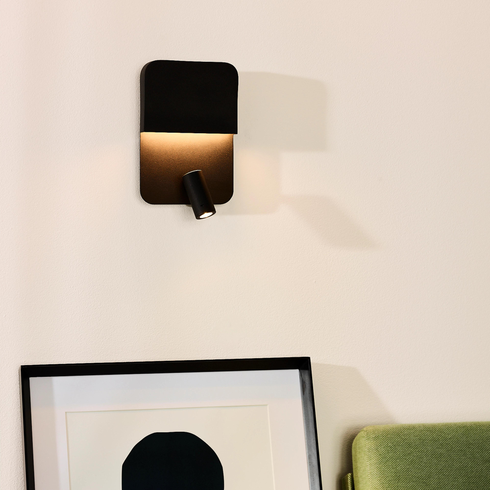 Lucide 79200/08/30 BOXER nástěnná lampa LED 5W+3W+ USB černá