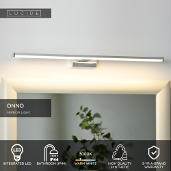 Lucide ONNO - koupelnové svítidlo nad zrcadlo - LED - 1x12W 3000K - IP44 - Chrom 79297/12/12