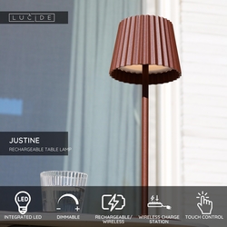 Lucide JUSTINE venkovní stolní lampa 1x2W 2700K IP54 rezavě hnědá