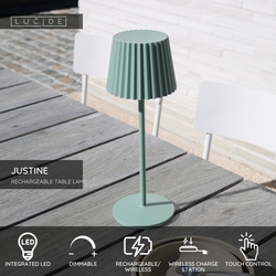 Dobíjecí stolní stmívatelná LED venkovní lampa Lucide JUSTINE - 1x2W 2700K – IP54 – S bezdrátovou nabíjecí podložkou – Zelená