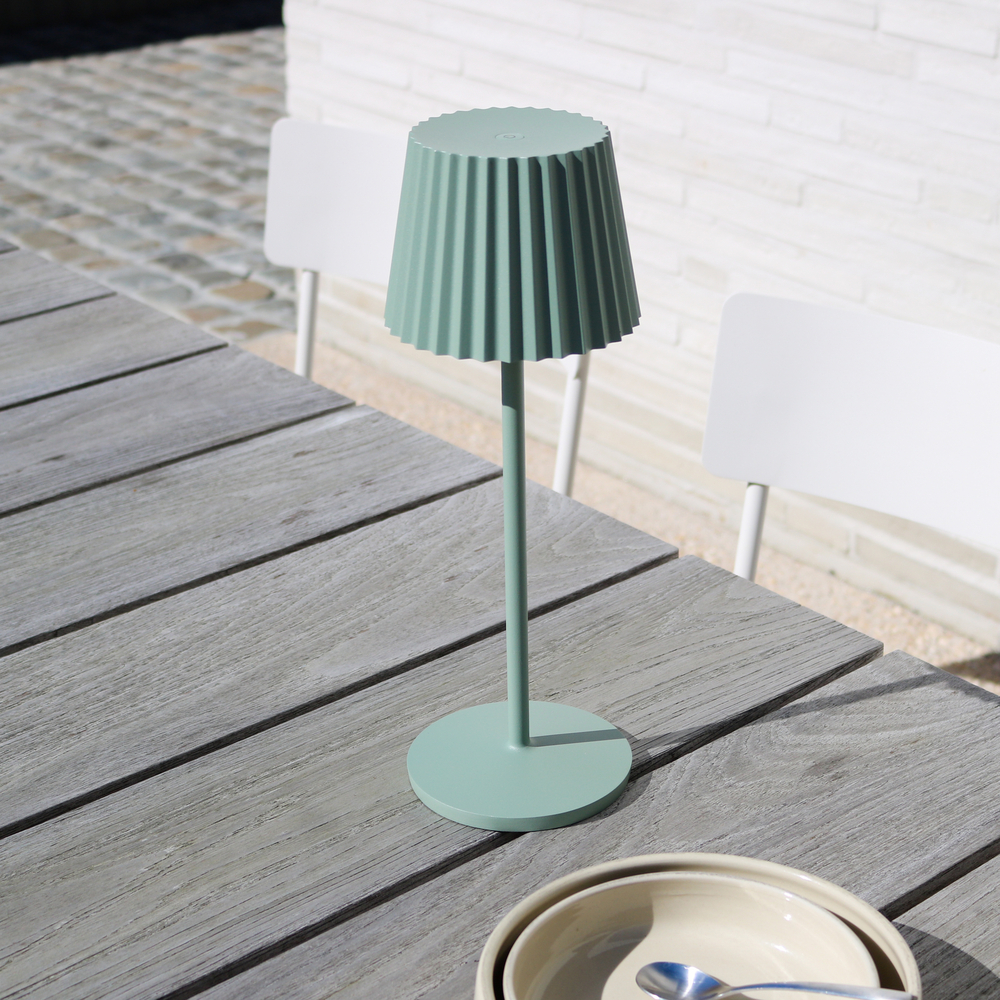 Dobíjecí stolní stmívatelná LED venkovní lampa Lucide JUSTINE - 1x2W 2700K – IP54 – S bezdrátovou nabíjecí podložkou – Zelená