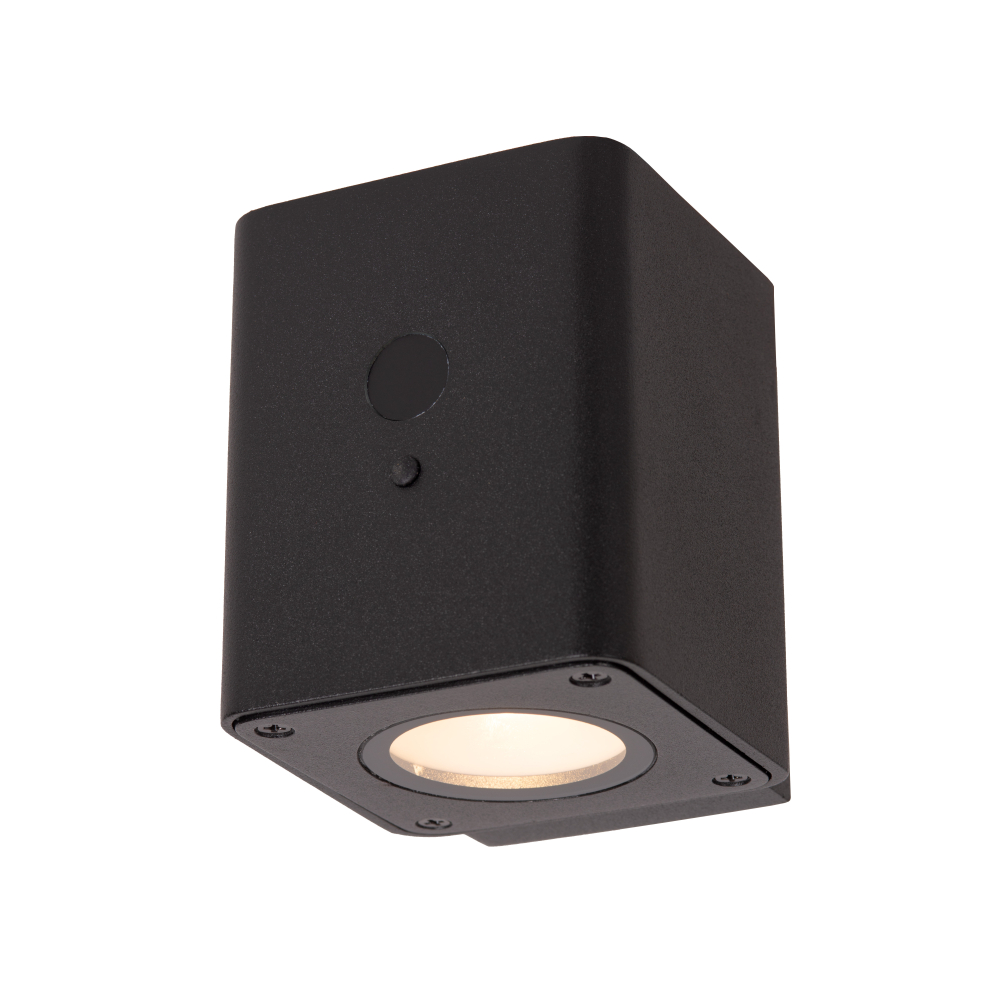 Lucide RAMIN - Nástěnné svítidlo vnitřní/venkovní - LED stmívatelné - 1x1W - IP54 - Senzor Den/Noc - Černá
